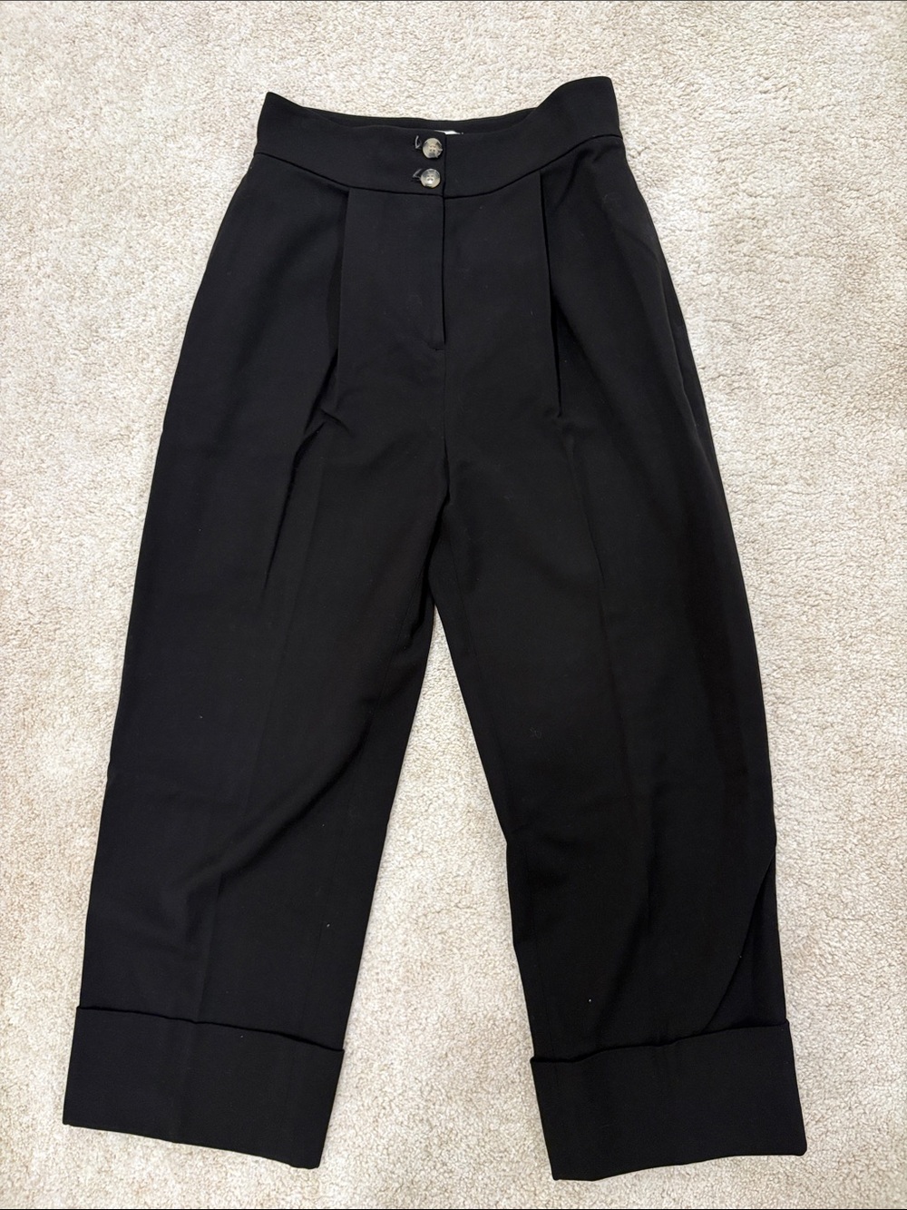Club Monaco Black High-Waist Cropped Wide-Leg Trousers